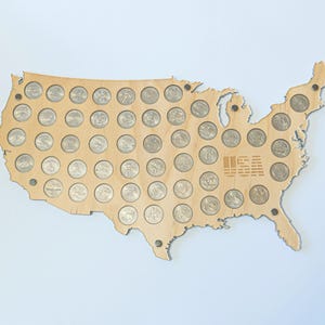 Présentoir à pièces US 50 State Quarter (pour 50 ou 56 pièces), carte en bois personnalisée