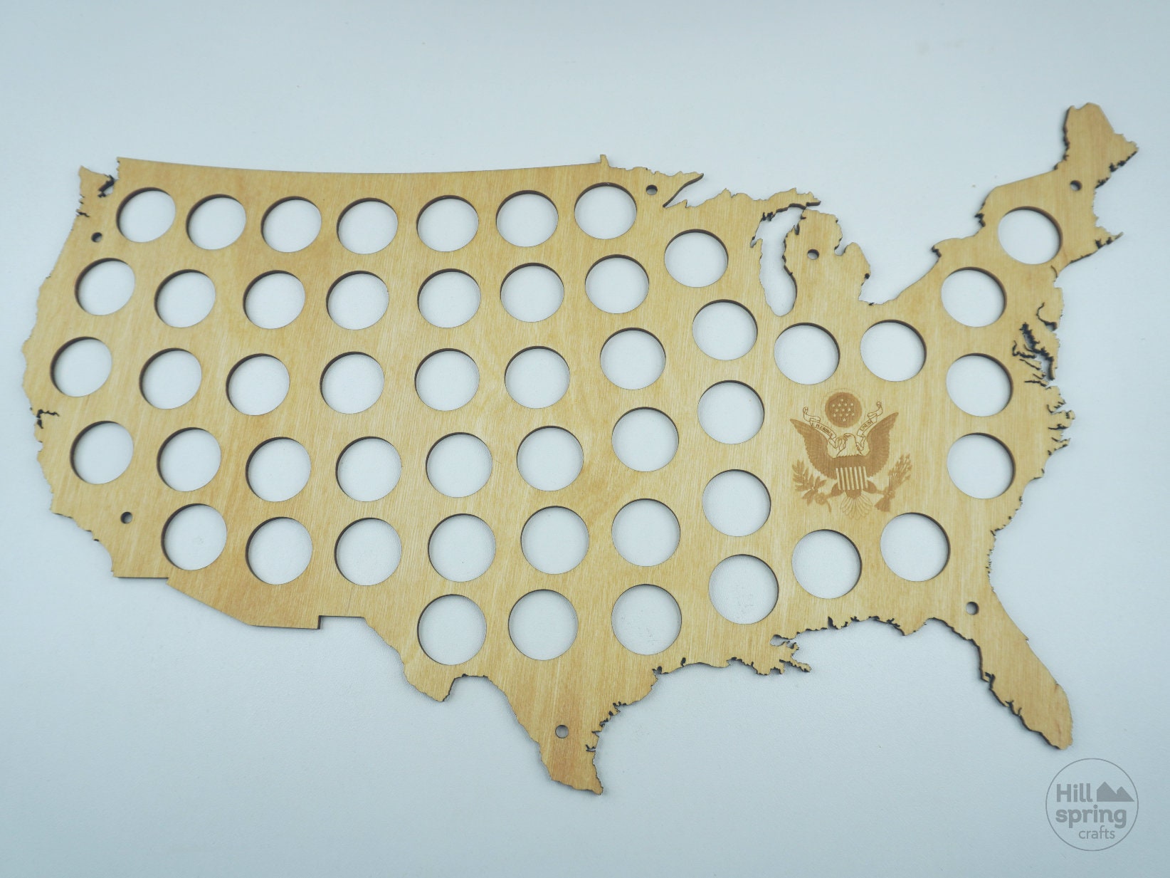 The US 50 State Quarter coin holder (for 50 or 56 coins), Wooden Map Display