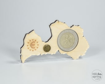 Espositore per monete della Lettonia: portamonete in legno da 2 euro