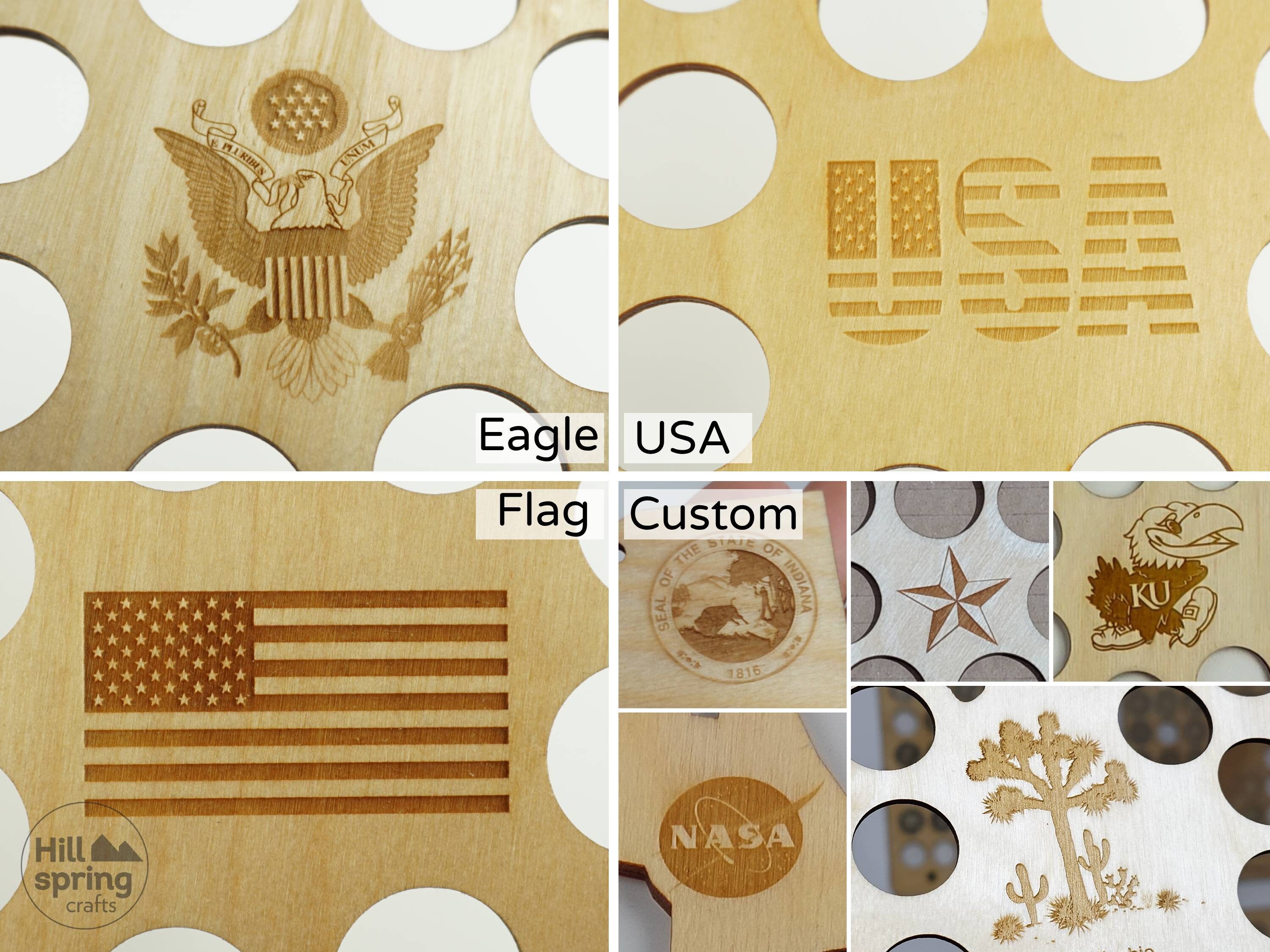 The US 50 State Quarter coin holder (for 50 or 56 coins), Wooden Map Display