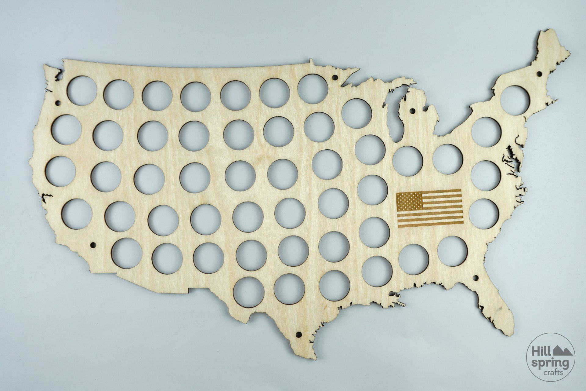 The US 50 State Quarter coin holder (for 50 or 56 coins), Wooden Map Display