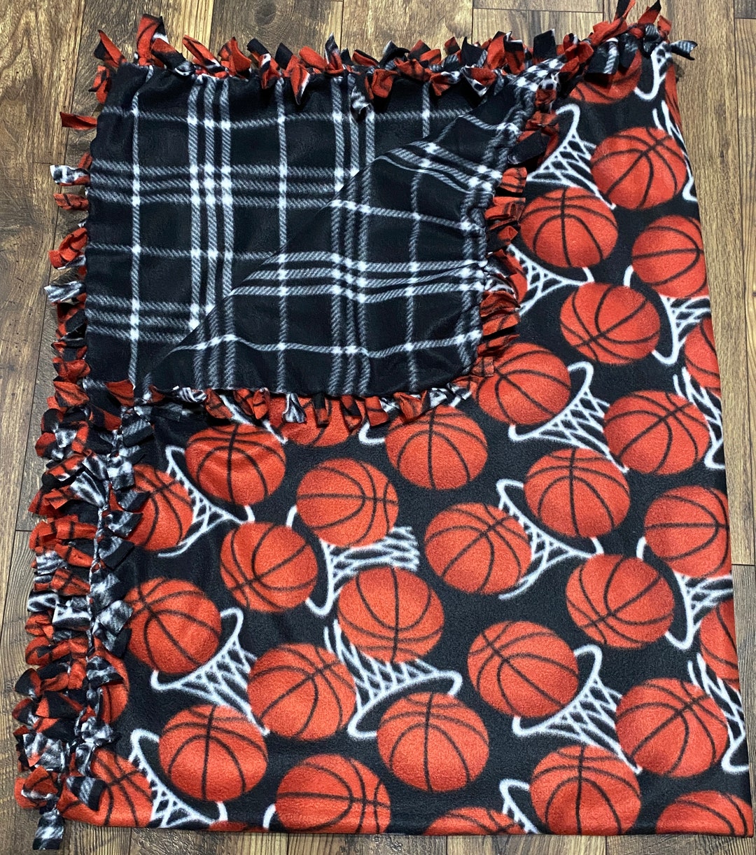 Basketball Fleece Blanket Black Orange Etsy