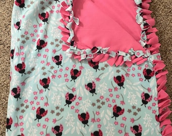 Ladybug Fleece Blanket Teal Pink