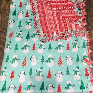 Christmas Snowman Fleece Blanket Red Green