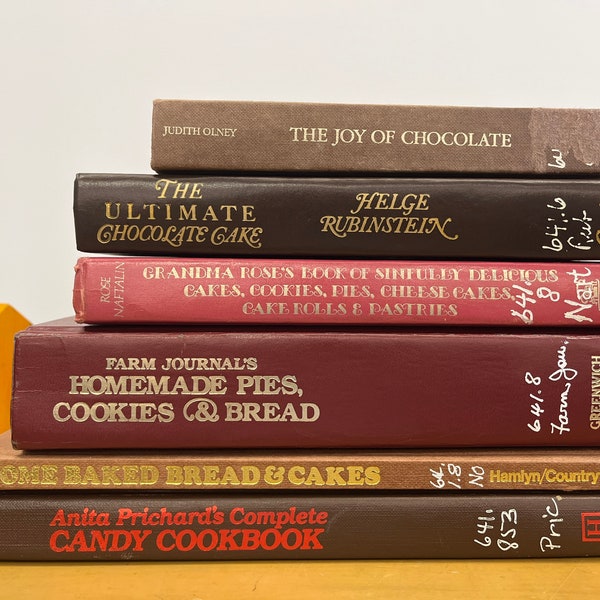 Vintage Cook Books | Brown and Red Books | Kitchen Decor | Vintage Kitchen