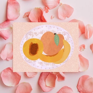 Peach Wall Art, Fruit Art Print, Peach Illustration, Kitchen Art, Kitchen Decor, Cottagecore, Fruit Kitchen Art, image 2