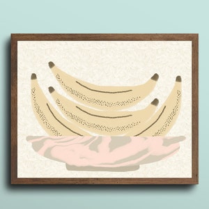 Banana art, fruit art, fruit still life, fruity art, kitchen art, art prints, pastel art, fruit poster, home deco neutral colors, bananas image 1