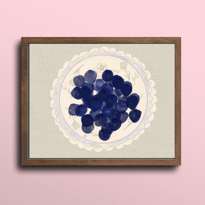 blueberry art, blueberry illustration, fruit illustration, kitchen art, kitchen decor, bedroom decor, art illustration, fruit art poster image 1