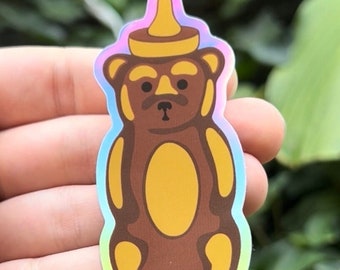 Cute Holographic Honey Bear Bottle of Honey Sticker - Adorable Decal for Laptops, Water Bottles and Journals