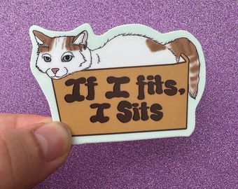 If I Fits I Sits Cat Vinyl Sticker - Funny Gatzby Cat Lover Gift