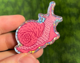 Pin de esmalte con brillantina de caracol rosa - Pin de solapa kawaii
