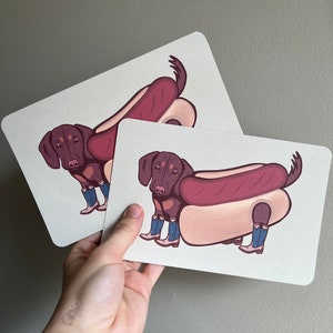 Carte postale Western Yee Haw Daschund Weiner Chien avec bottes de cow-boy, petite oeuvre d'art murale pour amoureux des chiens