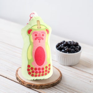 Bobbeer kawaii pluche beer sleutelhanger, bubble tea minnaar cadeau, gevulde boba thee sleutelhanger voor rugzak of tas