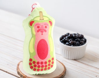 Kawaii Boba Bear Plush Keychain, Bubble Tea Lover Gift