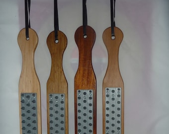 SPIKED HARDWOOD spanking paddles with plastic spikes. Choice of Oak Maple Ash Black walnut. Impact play, sensation play. Vegan Friendly.