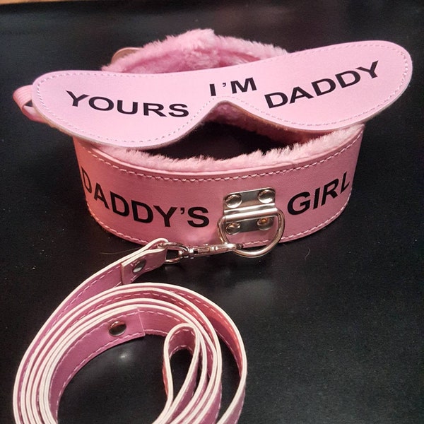 Pink Collar & FREE leash with option to include blindfold wrist and ankle cuffs vegan friendly  dd/lg kawii   kitten play Kink Fetish BDSM