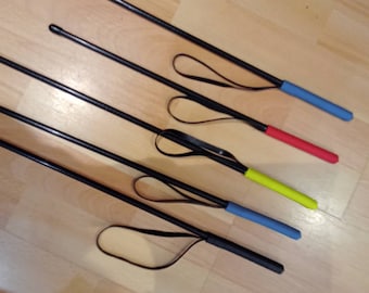 DELRIN spanking cane 8mm choice of 40 Cm, 50 cm, or 60 cm in stock  or custom length with choice of five handle colors