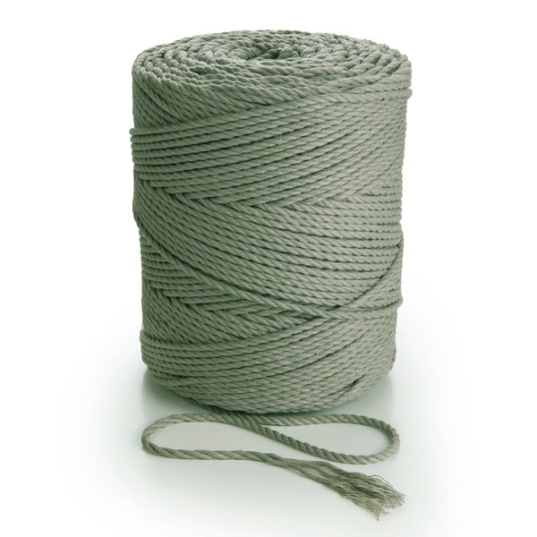 SAGE GREEN Corde en macramé Corde en coton de 3 mm 280 m de fil en coton Bobines torsadées à 3 plis Fil artisanal, Fournitures en macramé, Cordon en macramé 100% coton