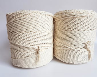 Macrame cord 4mm cotton rope. 3 kg twisted cotton rope. About 520 m macrame rope cotton. Cotton cord macrame, beige macrame rope, off white