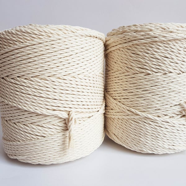Makrameeschnur 4mm Baumwollseil. 3 kg gedrehtes Baumwollseil. Ca. 520 m Makramee-Seil aus Baumwolle. Baumwollschnur-Makramee, beiges Makramee-Seil, gebrochenes Weiß