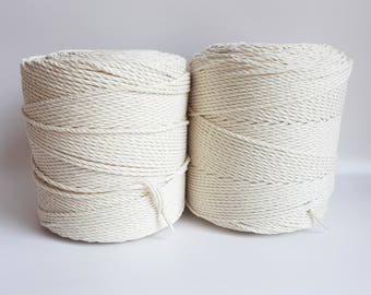 3mm Macrame cord. 3 kg Macrame rope. Twisted cotton rope. Macrame cotton cord. About 820 m length cotton macrame cord