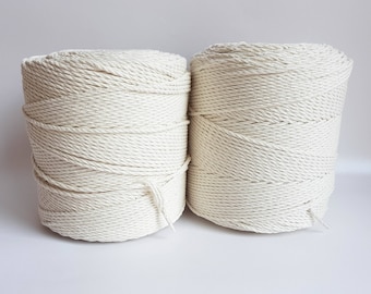 3 mm Gedrehtes Makramee Baumwollseil Naturweiß, 3kg (820 m)