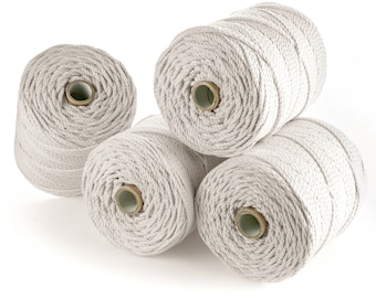 Bulk 4mm Macrame Cotton Rope: 800m (874 yd) 3-Strand Yarn