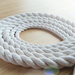 Cotton Rope 30m / 98 ft * 8mm/ 10mm /12mm/ 14mm/ 16mm Natural Cotton Rope 3 strand twisted Cord, Craft Rope - MB CORDAS