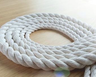 Cotton Rope 30m / 98 ft * 8mm/ 10mm /12mm/ 14mm/ 16mm Natural Cotton Rope 3 strand twisted Cord, Craft Rope - MB CORDAS