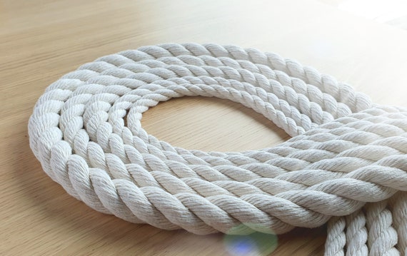 Cotton Rope 30m / 98 ft * 8mm/ 10mm /12mm/ 14mm/ 16mm Natural Cotton Rope 3  strand twisted Cord, Craft Rope - MB CORDAS