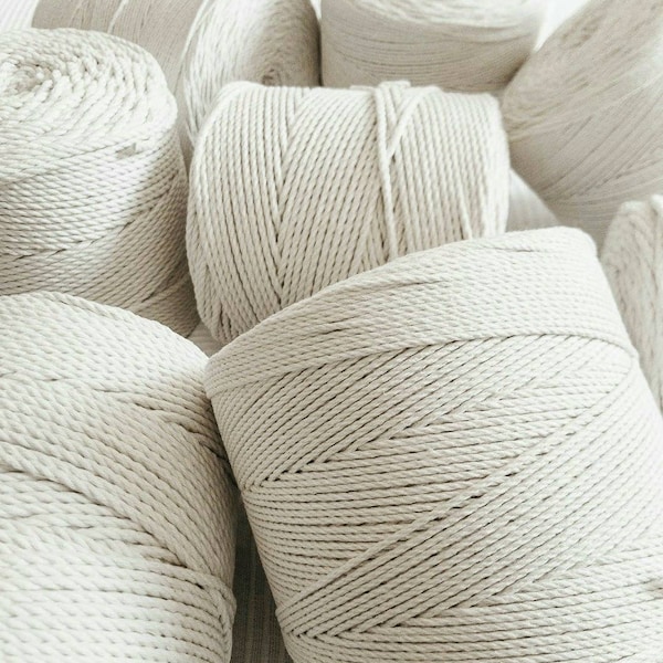 Cordón de algodón para macramé (3 hebras, 2 mm x 3600 m, 3 mm x 1600 m, 4 mm x 1040 m) - MB Cordas
