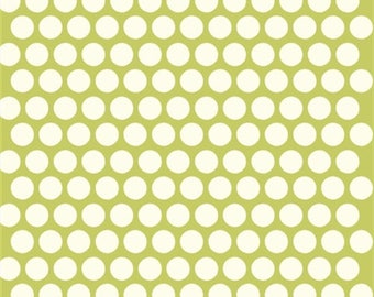 Green Dot Organic Cotton Green and Cream polka dot Print Cotton Fabric - Birch Fabrics Mod Basics Collection - Organic Cotton Fabric