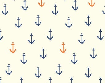 Anchors - Birch Fabrics Organic Cotton Knit Fabric - nautical print knit -  Organic Cotton Interlocking Knit Fabric
