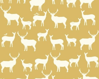 Yellow Elk Organic Cotton Knit Fabric - Birch Fabrics - Elk Grove Family - yellow mustard Color Organic Cotton Knit Fabric