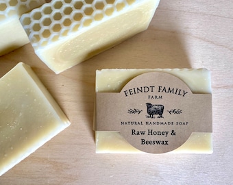 Natural, Unscented Raw Honey & Beeswax Handmade Soap
