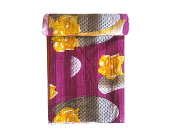 Manta Kantha reversível tamanho solteiro, feita à mão com estampa floral.