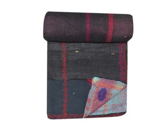 Edredón Kantha vintage cosido a mano: manta reversible de algodón indio.