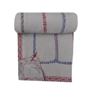 White Hand Stitched Kantha Quilt Vintage Kantha Throw Reversible Kantha Bedspread Indian Cotton Kantha Blanket,Kantha Bohemian Quilts
