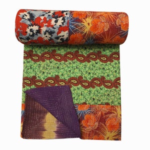 Edredón Kantha vintage de algodón hecho a mano, edredón Kantha bohemio, manta kantha india vintage, colcha, funda de cama, edredón kantha hippie
