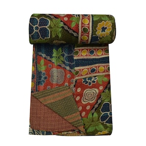 Handmade Indian Kantha Quilt – Vintage Boho Blanket, Bohemian Hippie Throw,Vintage Boho Blankets & Artisan Throws