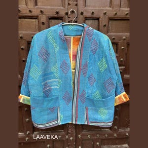 Vintage Kantha Jacket: Handmade Reversible Boho Kimono