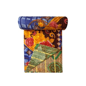 Edredón vintage Tanseem Kantha, edredón vintage reciclado Kantha, manta bohemia, manta kantha