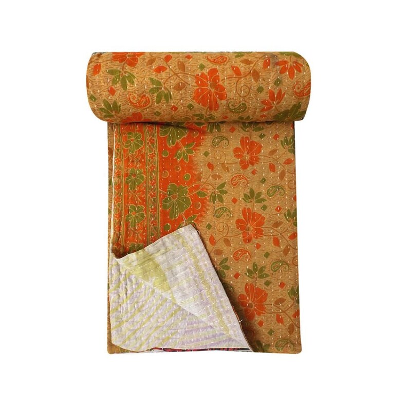 Handmade Cotton Vintage Kantha Quilt,bohemian Kantha Quilt