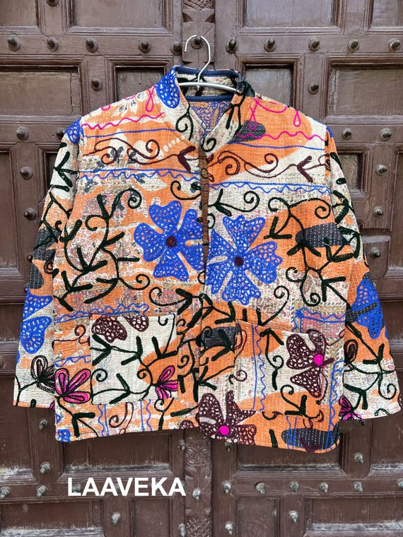 Handmade Reversible Kantha Jacket: Vintage Indian Suzani - Main Image