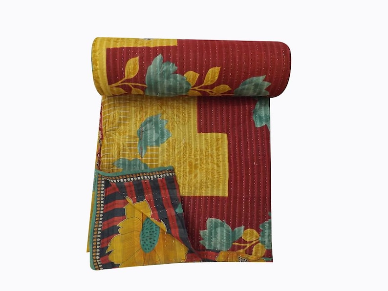 Bohemian Handmade Quilt Indian Hand Stitched Blanket Unique Kantha Ralli