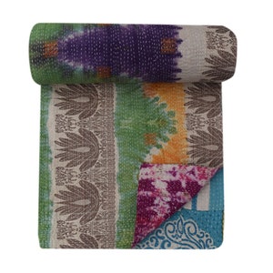 Handmade Indian Kantha Quilt – Vintage Boho Blanket, Bohemian Hippie Throw,Vintage Boho Blankets & Artisan Throws