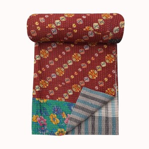 vintage kantha-quilt, Indiase sari-quilt kantha-deken, handgemaakte kantha-tweeling beddengoed boho kantha-quilt, kantha-deken, boho kantha-deken