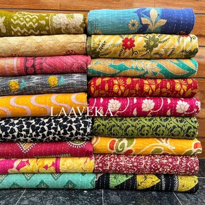 Amazing deal wholesale lot Vintage Kantha Quilts, Reversible Handmade sari cotton Kantha Throws and  Blankets at discounted price