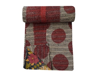 Edredón Kantha Vintage: Manta reversible de algodón hecha a mano estilo boho.
