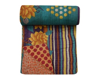 Vintage Kantha Quilt,Handmade Cotton Throw quilt,bohemian kantha Blanket
